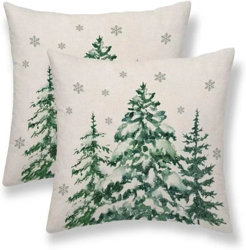 Miniatura 9 de Fundas de almohada navideñas de 20x20 pulgadas Juego de 2 Fundas de almohada con diseño de copo de nieve Decoración navideña Fundas de almohada