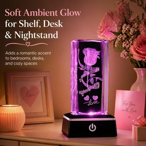 Miniatura 4 de Regalos románticos para él y ella, regalo del día de la madre para esposa, luz nocturna de cristal de amor 3D con base LED multicolor, regalo