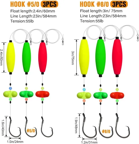 Miniatura 6 de Dovesun Pre-Tied Catfish Rig System, 23 Inch 55LB Santee Cooper Catfish Float Rig with Adjustable EVA Slip Float and High Carbon Circle Hooks 5/0