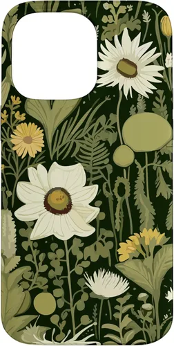 Miniatura 20 de iPhone 13 Wildflower, patrón de flores botánicas verdes, funda de flores silvestres boho