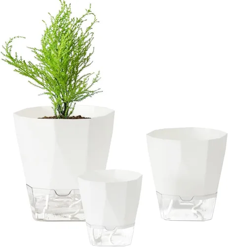 Miniatura 9 de Paquete de 6 macetas de plástico de 5 pulgadas con autorriego para interiores, modernas macetas decorativas para suculentas, aloe, hierbas, violetas