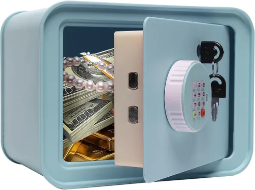 Miniatura 4 de Mini caja de seguridad pequeña para niños, alcancía para niños y niñas, caja fuerte azul con llave