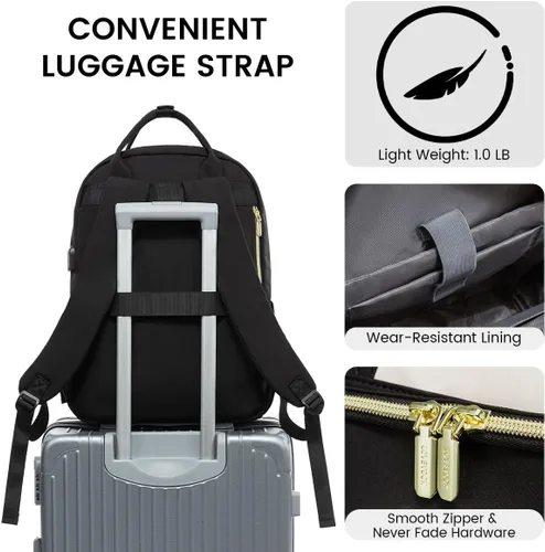 Miniatura 5 de LOVEVOOK - Mochila portalaptop para mujeres, mochila de trabajo de moda con puerto USB, mochilas impermeables para el trabajo., negro, beige beige