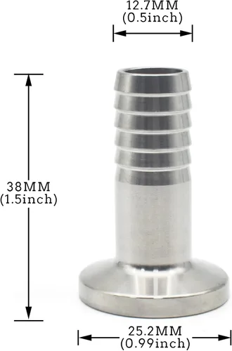 Miniatura 2 de Adaptador de púas de manguera de abrazadera triple SS316 de 1/2 "con brida 0.992 in manguera sanitaria instalación de tubería
