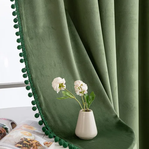 Miniatura 6 de MIULEE - Cortinas de terciopelo con pompón verde oliva para dormitorio/sala de estar, cortinas opacas de 84" de largo, con aislamiento térmico