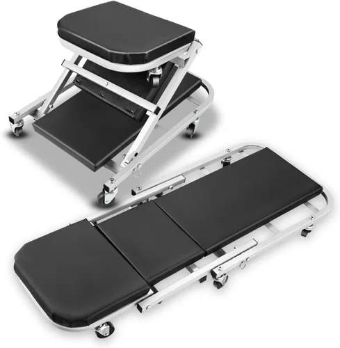 Miniatura 8 de Camilla Mecánica Plegable, 2 en 1 Camilla Mecánica Z con Ruedas para Garaje y Asiento, Silla de Mecánico con Rodillos de 36 Pulgadas para Debajo
