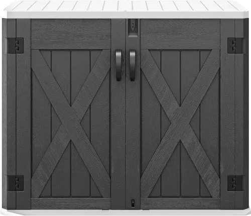 Miniatura 13 de DWVO Cobertizo de almacenamiento alto para exteriores de 50 pies cúbicos con 2 estantes, cobertizo vertical de herramientas de 4.3 x 2 x 5.5 pies