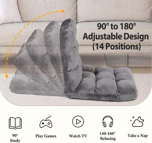 Miniatura 7 de Nouva Silla de suelo ajustable de 14 posiciones, sofá cama plegable, cojín plegable, silla para videojuegos, puf, asiento de lectura para adultos
