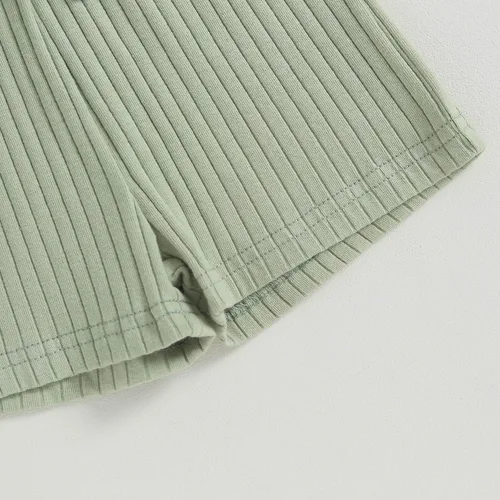 Miniatura 7 de TheFound Mameluco de verano para niña pequeña, ropa acanalada, overol con botones, 0-5T