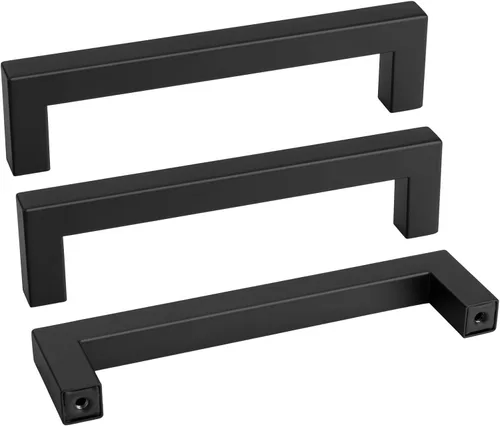 Miniatura 33 de Goldenwarm 1 paquete de manija cuadrada negra para cajones de gabinete de barra, de acero inoxidable, herrajes modernos para gabinetes de cocina