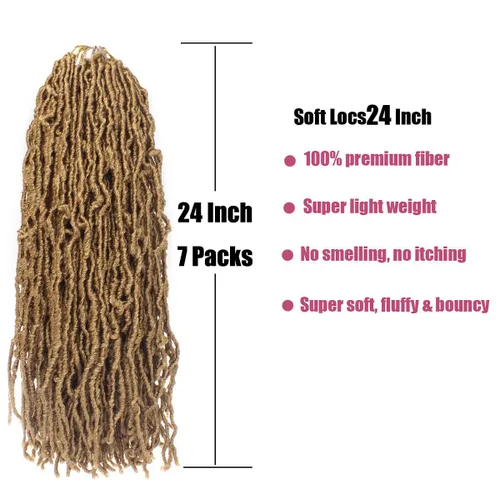 Miniatura 2 de Paquete de 7 rastas suaves de 24 pulgadas, color marrón claro, 27 rastas sintéticas preenrolladas, súper ligeras, trenzas de pelo sintético