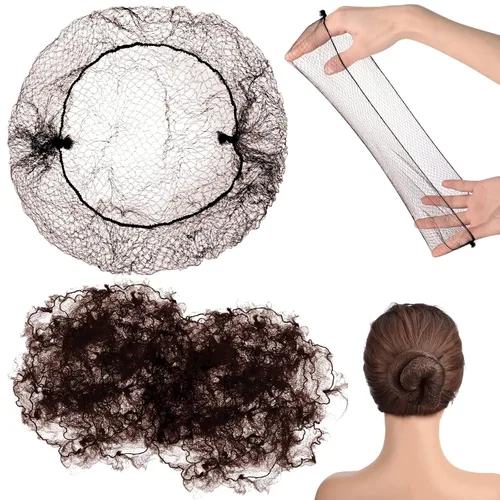 Miniatura 9 de 400 redes para el cabello para mujer, servicio de alimentos y moños de ballet, malla elástica invisible con bordes, 20 pulgadas (beige)