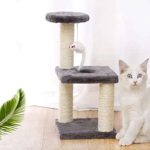 Rascador de gato con marco de escalada, poste rascador para gato, juguete de molienda, cuerda de sisal, árbol de gato, gatito, patio de recreo, Gris