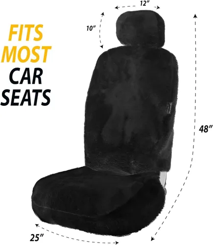 Miniatura 2 de ZONETECH Fundas de Asiento de Piel de Oveja Peludas Fundas de Asiento de Coche de Lana Merino Australiana Negra Accesorios de Auto de Piel Esponjosa