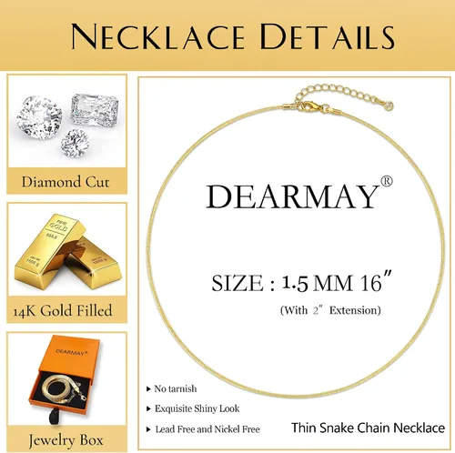 Miniatura 3 de DEARMAY 14K Gold Necklaces for Women, Dainty Layered Gold Herringbone Choker Necklace for Women Thin Chunky Snake Chain Necklaces Jewelry for Teen