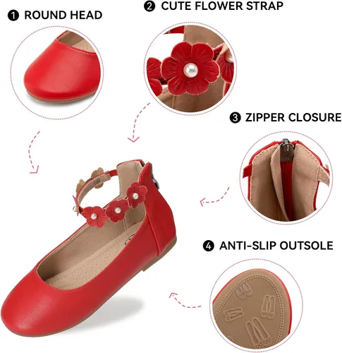 Miniatura 5 de Trary Zapatos de vestir para niñas con correa de tobillo, zapatos Mary Jane para niña, zapatos planos de ballet para niños pequeños, niños grandes