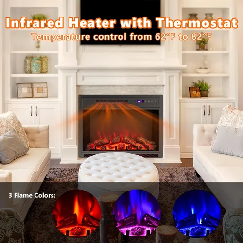 Miniatura 3 de ARLIME Chimenea eléctrica de 25 pulgadas para empotrar en la pared e independiente, calentador eléctrico de habitación de 1400 W para interiores