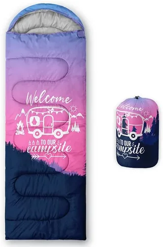Miniatura 26 de Saco de dormir para adultos y niños, furgoneta de campamento de montaña verde, ligero, cálido, portátil, para interiores y exteriores, impermeable