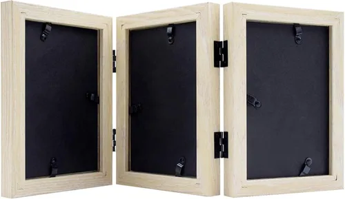 Miniatura 2 de Frametory, Marco de fotos triple de 4 x 6 pulgadas, marco de fotos con bisagras, tres marcos plegables para escritorio, marco de vidrio vertical