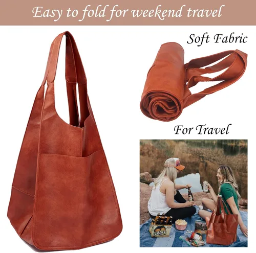 Miniatura 4 de KlaOYer - Bolso de mano de cuero de gran capacidad, bolso de trabajo, bolso hobo de piel sintética, bolso de mano y bandolera grande, bolso de viaje