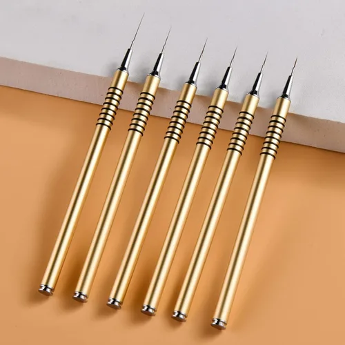 Miniatura 3 de Set de pinceles para delinear uñas, 6 piezas, para diseño de uñas, líneas finas y largas, punta para puntitos, con mango metálico, pinceles