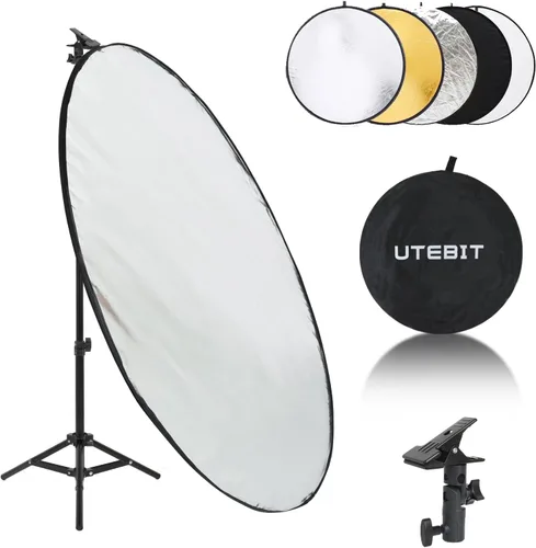 UTEBIT Kit de Soporte para Reflector de Luz de 80 cm (31 Pulgadas) Difusor 5 en 1, Discos Múltiples Plegables con Bolsa, Soporte de Luz de 48