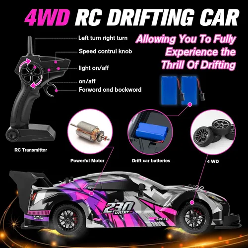 Miniatura 5 de Auto de Derrape RC, Coches RC de Derrape a Escala 1:16, Auto de Carreras RC 4WD de 2.4GHz, Vehículo de Derrape de Control Remoto de Alta Velocidad