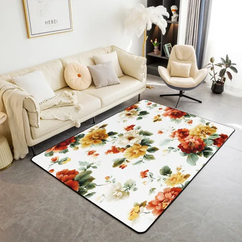Miniatura 8 de jejeloiu Groovy Flower Area Rug 5x7 Polyester Retro Floral Boho Living Room Rugs 70S Hippie Groovy Flowers Bohemian Decor Carpet Psychedelic Floral