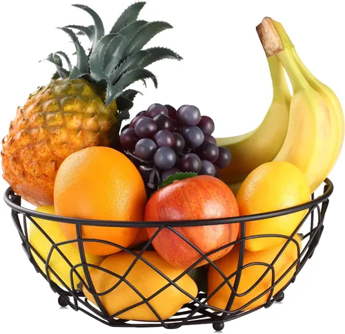 Miniatura 8 de Buruis Cesta de frutas con colgador de plátanos, contenedor de frutas con diseño moderno de pájaros, cesta de mesa creativa para encimera de cocina