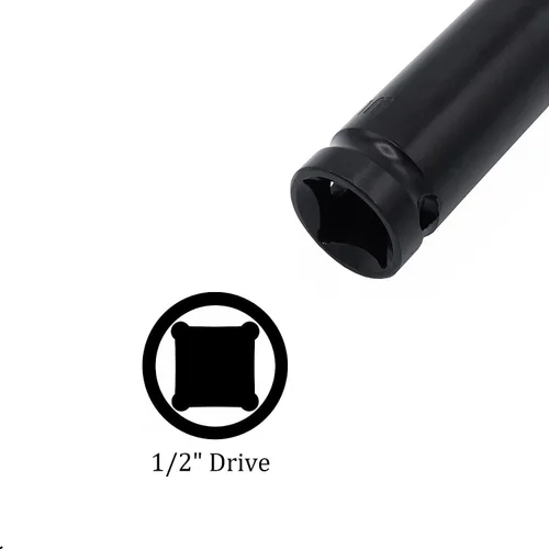 Miniatura 4 de Toma de impacto profundo de 1/2 pulgada por 0.551 in, acero CR-V tratado térmicamente de 6 pulgadas de longitud, tamaño métrico de 6 puntos