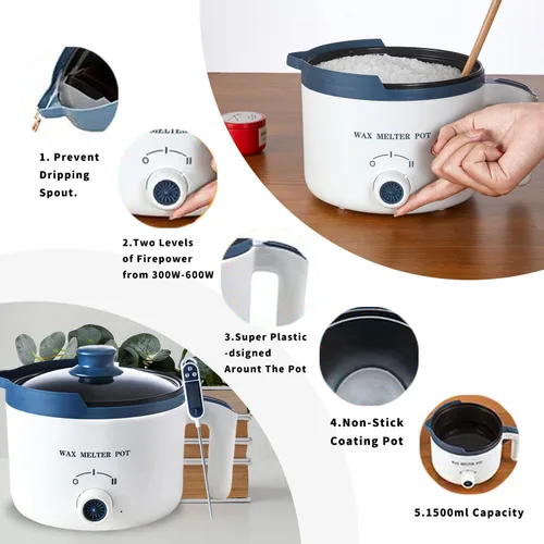 Miniatura 4 de Ksedcon Derretidor de cera para hacer velas con termómetro, kit de olla eléctrica para derretir cera con mechas, juego de ollas dobles para hacer