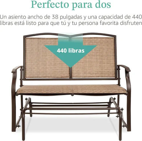 Miniatura 6 de Best Choice Products Columpio Deslizante de Patio al Aire Libre para 2 Personas Banco de Acero Asiento Doble Mecedora para Terraza, Porche con Tela