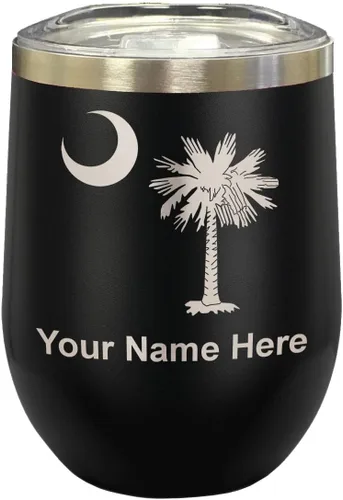 Miniatura 14 de LaserGram Vaso de vino de acero inoxidable de doble pared, bandera de Carolina del Sur, grabado personalizado incluido (rosa)