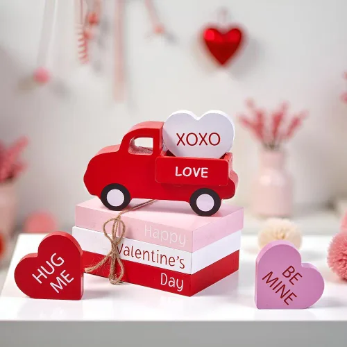 Miniatura 2 de Decoraciones del día de San Valentín, decoración del día de San Valentín, letrero de madera de San Valentín y camión rojo y decoración de 3