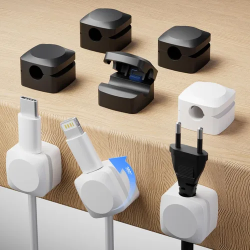 Organizador de cable giratorio, clips de cable con resorte mejorados, gestión de cables con adhesivo fuerte, soporte de cable de escritorio para
