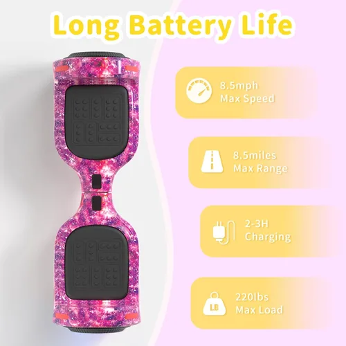 Miniatura 4 de SIMATE 6.5" Bluetooth Scooter, LED Lights & APP & Music Speaker, Long Battery Life, Gifts for Kids & Adults & Girls & Boys, for All Ages púrpura