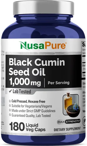 NusaPure Aceite de semilla negra 1,000 mg por porción 180 cápsulas de cápsulas blandas (sin OMG, vegetariano) virgen prensado en frío Nigella