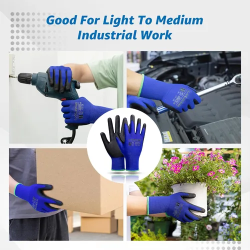 Miniatura 6 de MANUSAGE Guantes de trabajo de seguridad para hombres y mujeres, guantes de nitrilo de microespuma para trabajo grandes, guantes de trabajo delgados