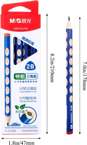 Miniatura 7 de M&G 12 piezas de lápices triangulares con agujero para niños, lápices 2B con poste triangular y corrección de agarre, lápices de grafito con madera
