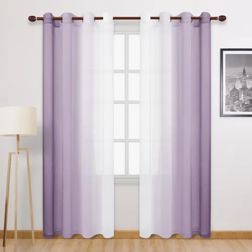 Miniatura 72 de DWCN Cortinas Transparentes de Lino Sintético Negro Degradado Ombré - Cortinas Semi Transparentes de Gasa con Ojales en la Parte Superior