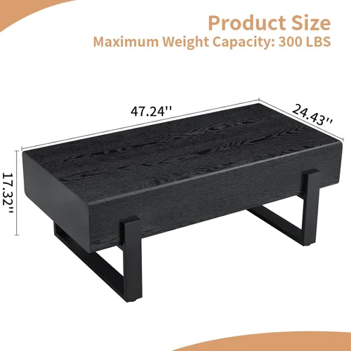 Miniatura 2 de Mesa de Centro Rectangular de 47.24", Mesa de Centro de Madera con Tablero de 7.8" de Grosor, Patas de Metal, Esquinas Redondeadas para Sala