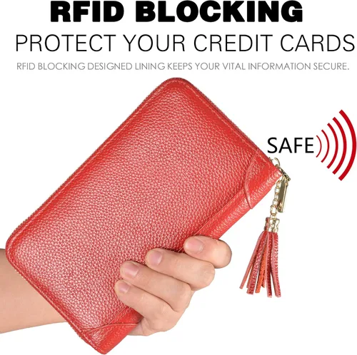 Miniatura 4 de Easyoulife - Monedero de cuero con cremallera billetera portatarjetas para mujer bloqueo RFID