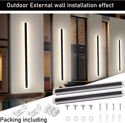 Miniatura 5 de Paquete de 2 lámparas LED modernas de pared de 23.6 pulgadas de largo, 18 W, impermeable, IP65, blanco cálido, 110 V, lámpara de pared rectangular