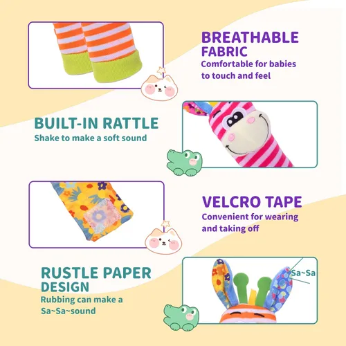Miniatura 5 de PADONISE Sonajeros de muñeca para bebé, juguetes sensoriales suaves para bebés, sonajeros de animales de dibujos animados, juguete de desarrollo
