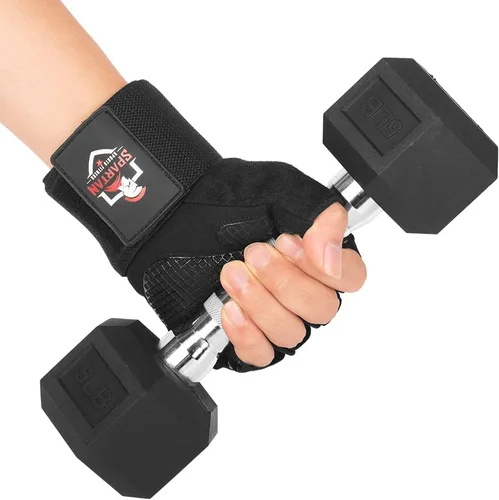 Miniatura 6 de Spartan Guantes de entrenamiento de gimnasio con soporte para muñeca para hombres y mujeres, protección completa de la palma, agarre antideslizante