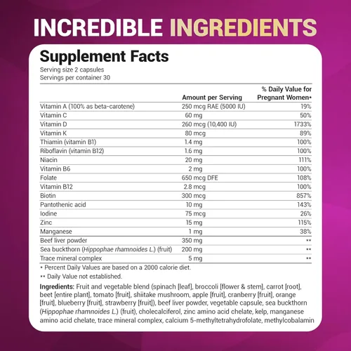 Miniatura 8 de Vitaminas prenatales naturales Dr. Berg para mujeres (embarazadas y lactantes) - Vitaminas prenatales con ácido fólico, vitaminas, minerales, omegas