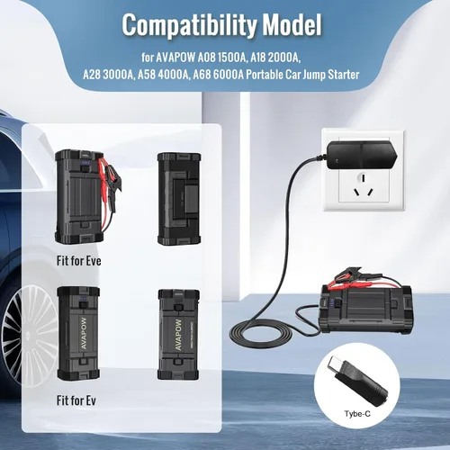 Miniatura 4 de Cargador de 12V CA/CC Cable de alimentación para EverStart Maxx Jump Starter cargador de batería compatible con AVAPOW Ever Start Max J7CCE J7CE