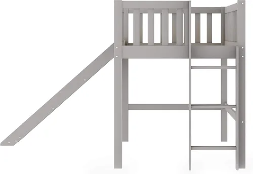 Miniatura 5 de Cama alta individual con tobogán, marco de cama loft de madera con escalera, cama baja tamaño individual, no necesita somier, gris