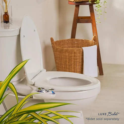 Miniatura 6 de LUXE TS1008R Asiento de inodoro redondo de ajuste cómodo con cierre lento, bisagras de liberación rápida y parachoques antideslizantes (blanco)
