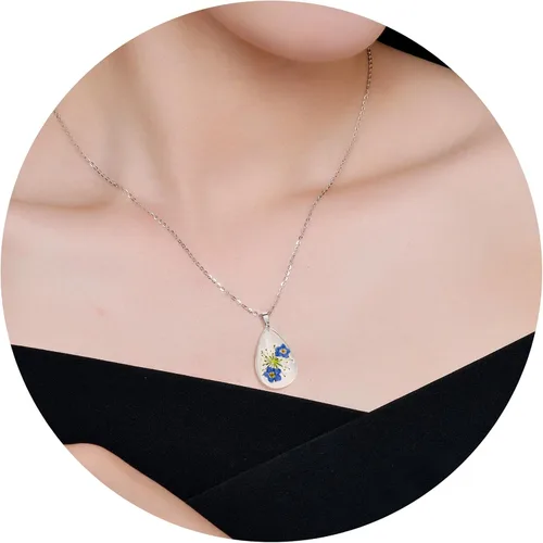 Miniatura 27 de Collar de flores silvestres prensadas con encaje de Forget-Me-Not y Queen Anne Collar de flores prensadas de oro Collares hechos a mano